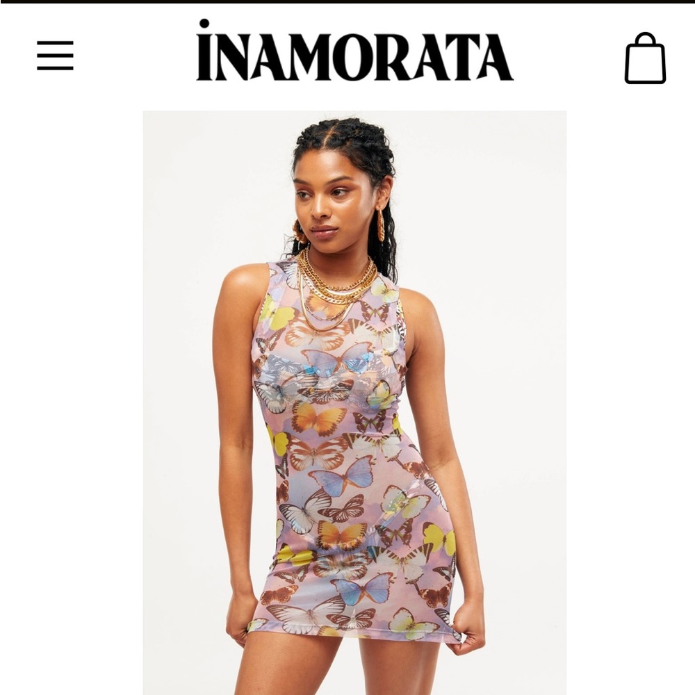 INAMORATA butterfly cover-up, mesh, mini dress, size large